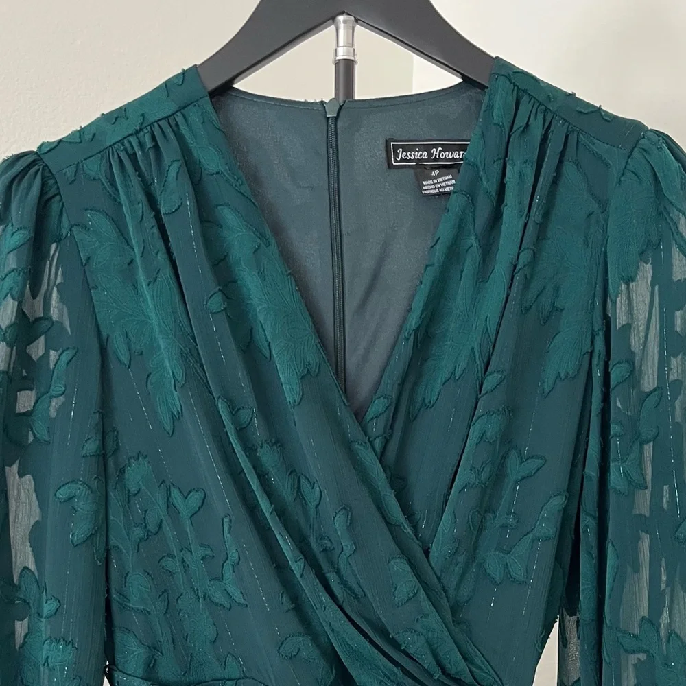 *HOLIDAY* Jessica Howard Long Sleeve Emerald Green Dress (Sz 4P) - Picture 4 of 16